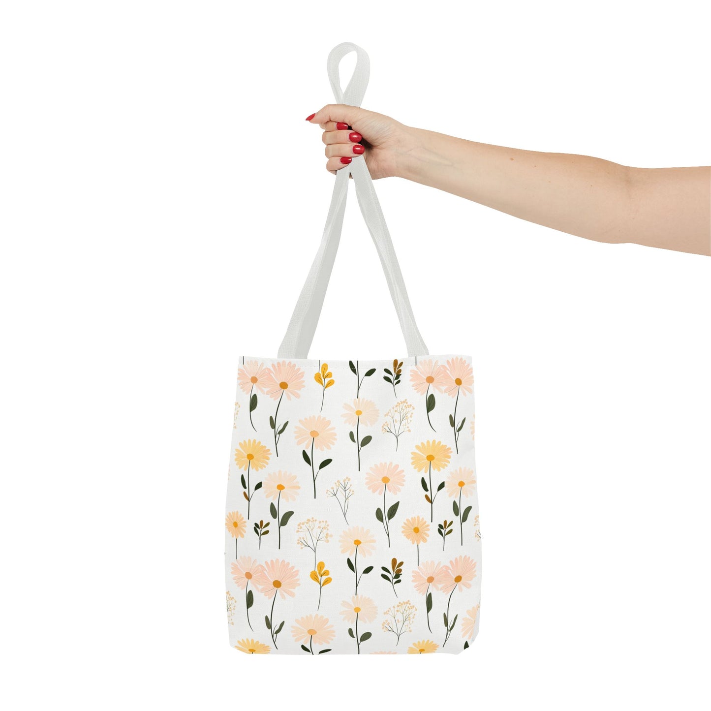 Floral Daisy Pattern Tote Bag — Pastel Spring Flowers All-Over Print