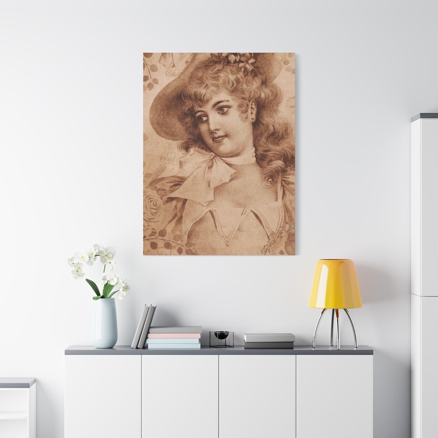 Vintage Sepia Portrait Canvas — Romantic Victorian Lady Matte Wall Art