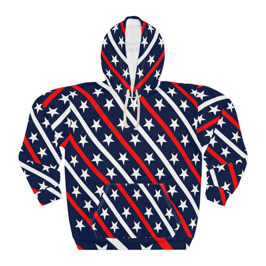 Patriotic Stars Pullover Hoodie | Unisex, All-Over Print, Cozy Wear, Perfect for 4th of July, Gifts for Him and Her