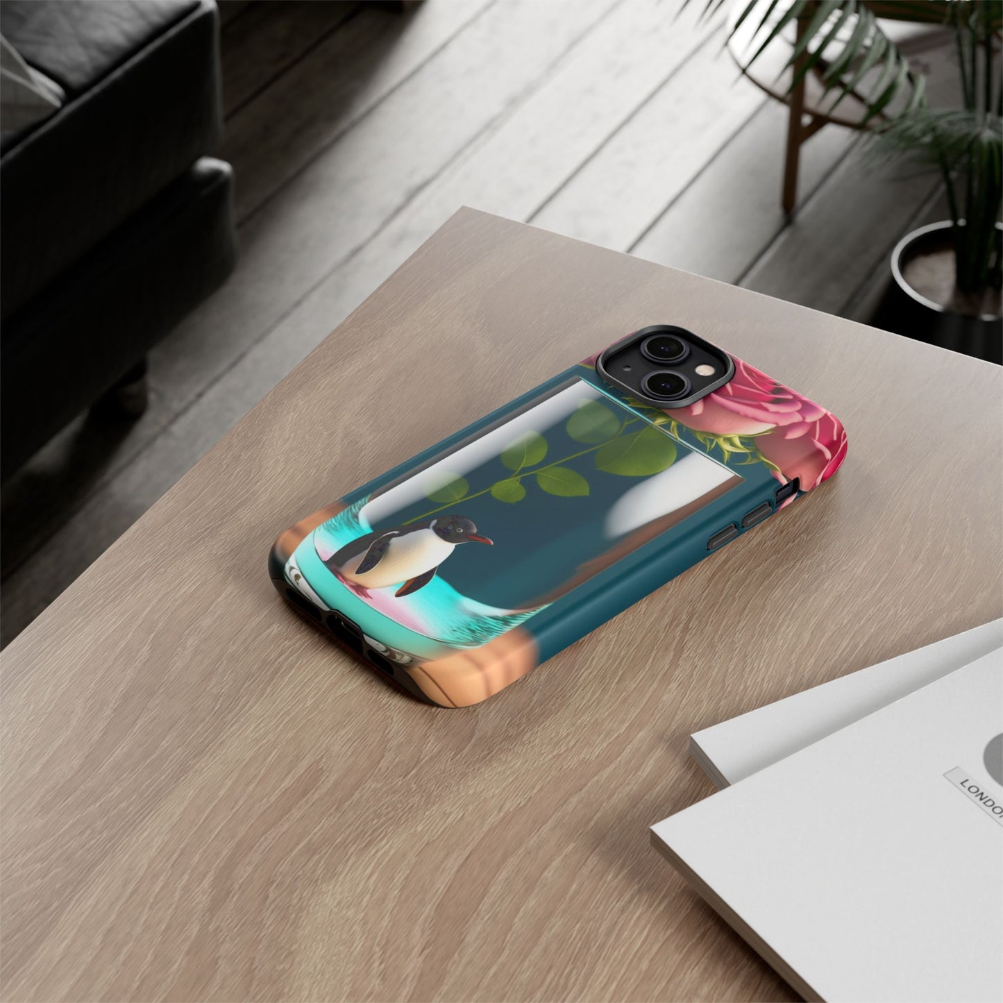 Penguin in a Glass Floral Tough Phone Case — Cute Protective Phone Cover