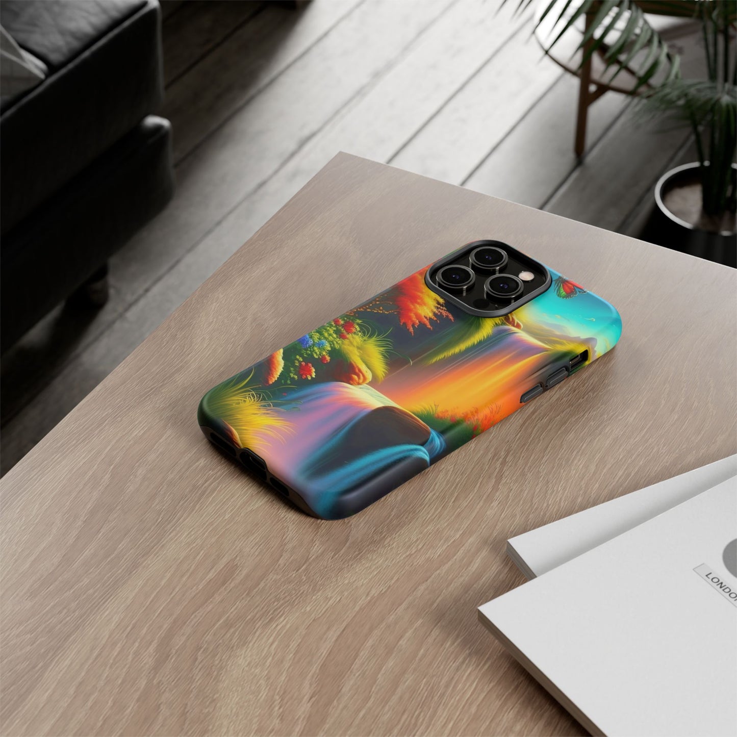 Phone Case - Vibrant Waterfall Landscape with Butterfly | Colorful Nature Protective Case