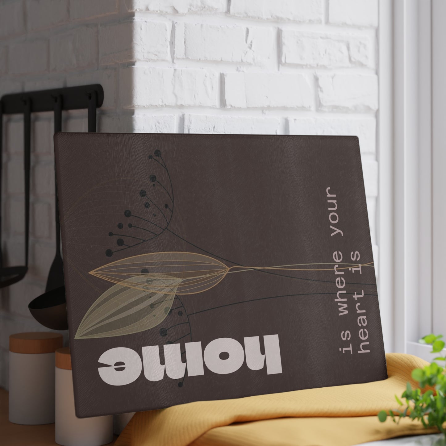 Beautiful Home-Themed Glass Cutting Board, Kitchen Decor, Gift for Hosts, Housewarming, Wedding, Artsy Culinary Tool