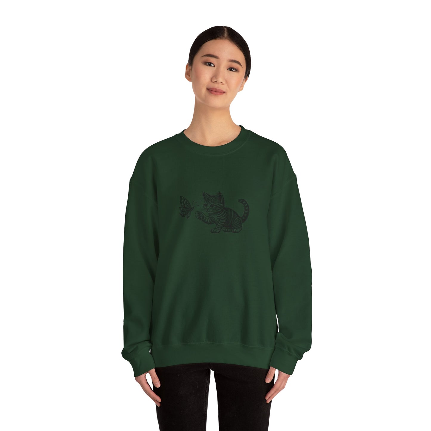 Kitten Butterfly Sweatshirt, Cozy Crewneck with Cat Art, Perfect Gift for Animal Lovers, Cute Sweatshirt for Relaxation & Everyday Wear