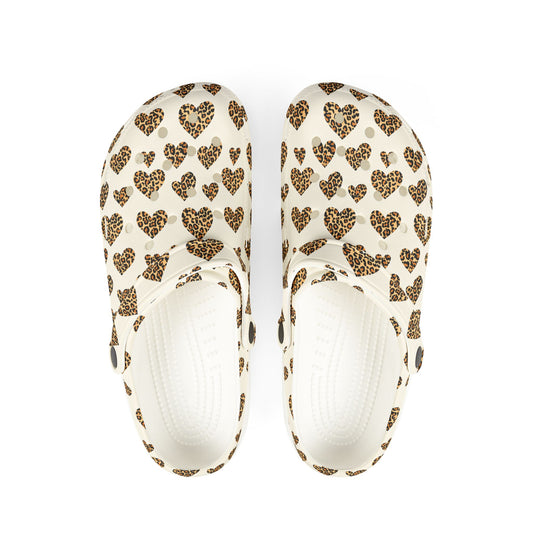 Leopard Heart EVA Clogs — Comfortable Leopard-Print Foam Shoes