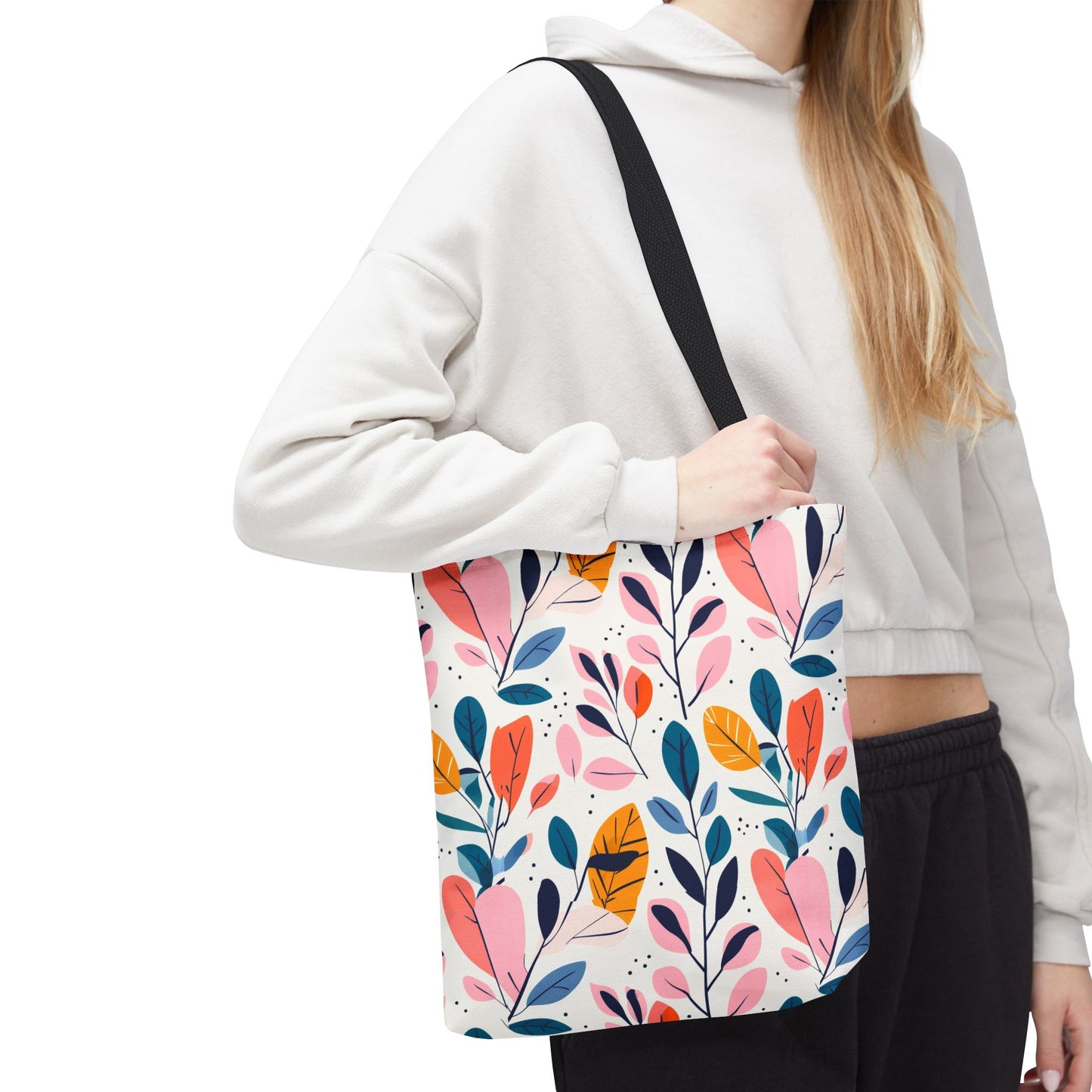 Floral Leaves Tote Bag — Colorful Botanical All-Over Print Bag