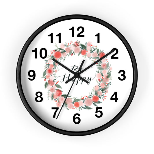 Floral Motivational Wall Clock | Home Decor | Gift for Her | Positive Quote Decor | Pink Wreath Design | Living Room Decor