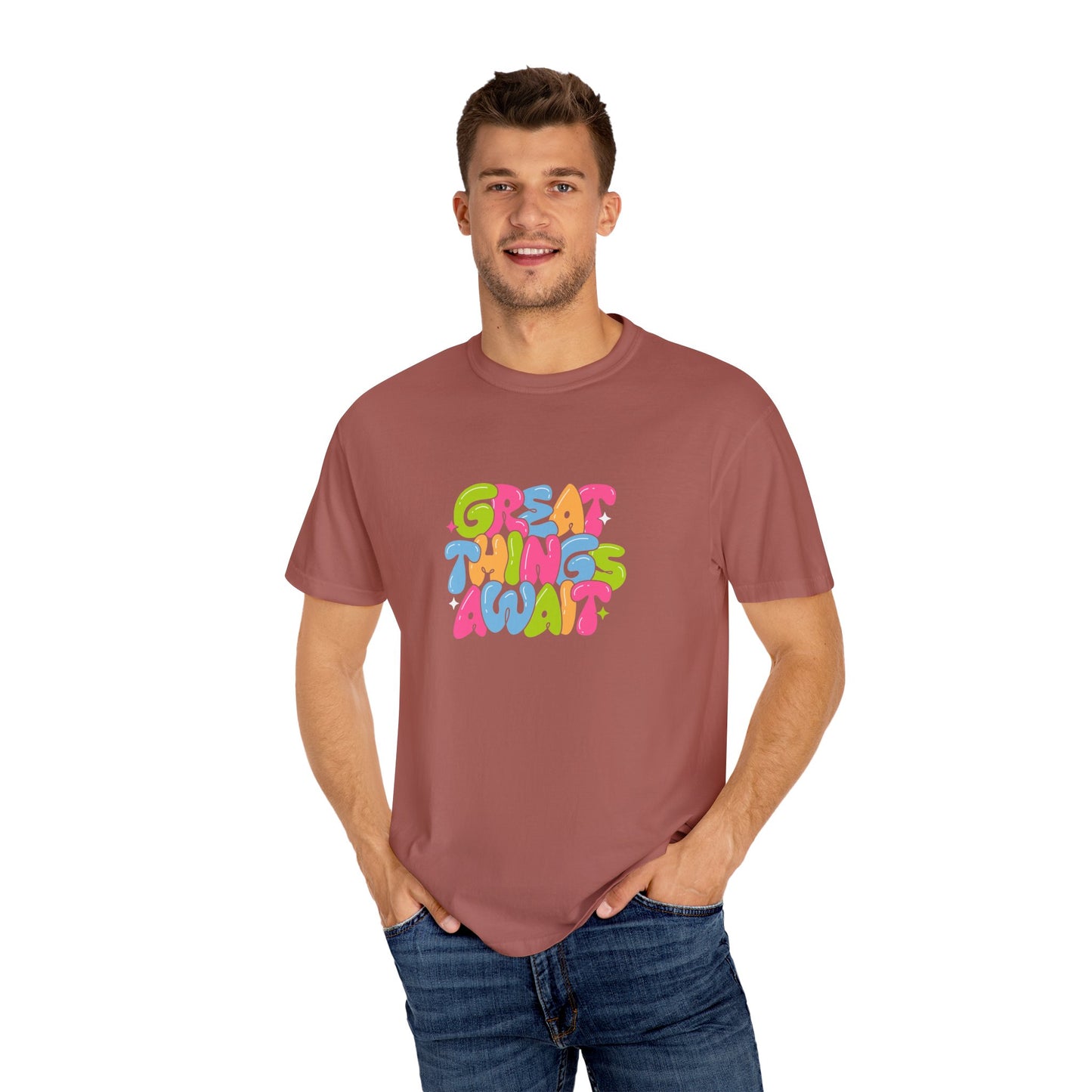 Colorful Positive Vibes T-Shirt, Great Things Await Tee