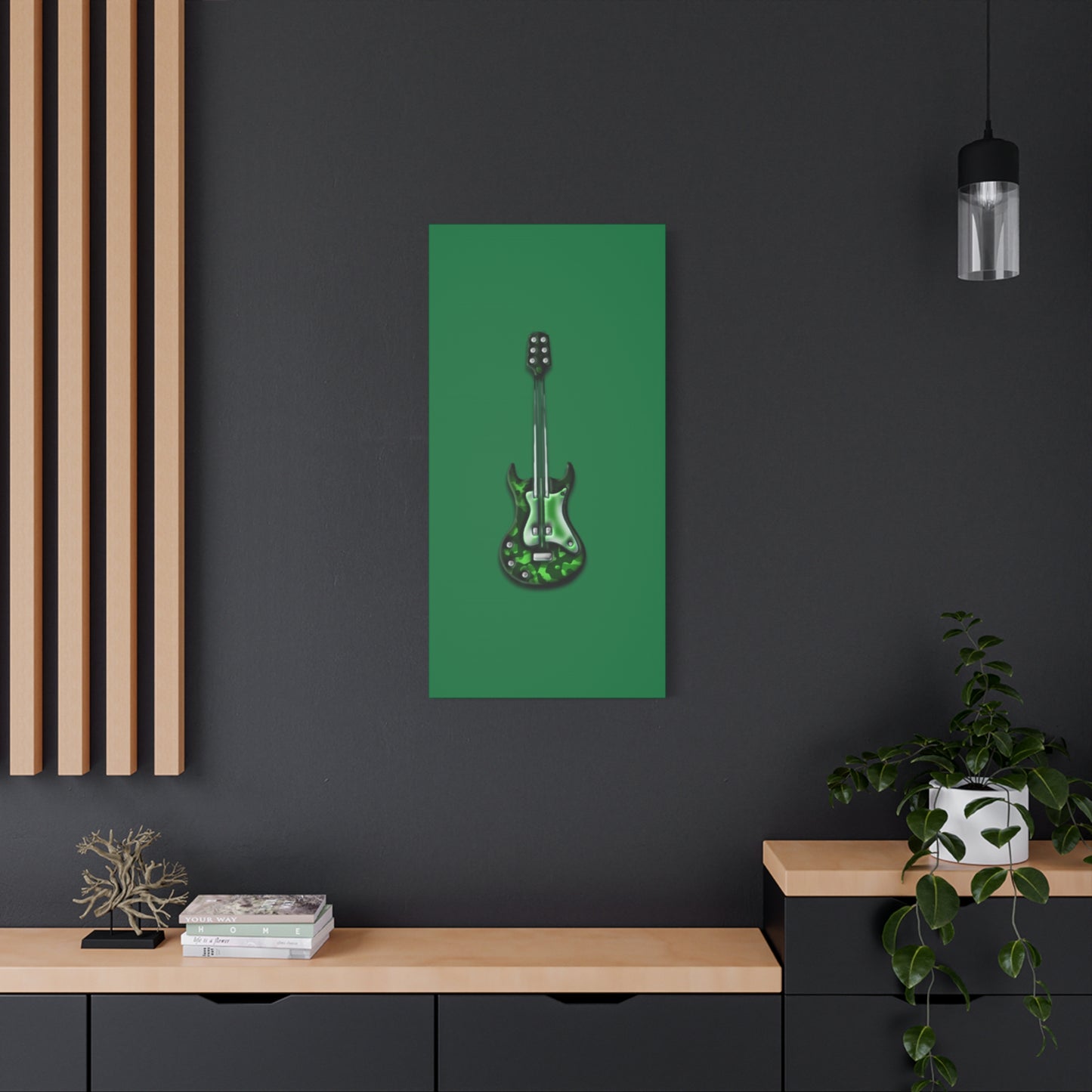 Green Electric Guitar Canvas Art, Music Wall Decor, Rock n Roll Gift, Guitar Lover's Art, Stretched Green Canvas, Home Theater Decor