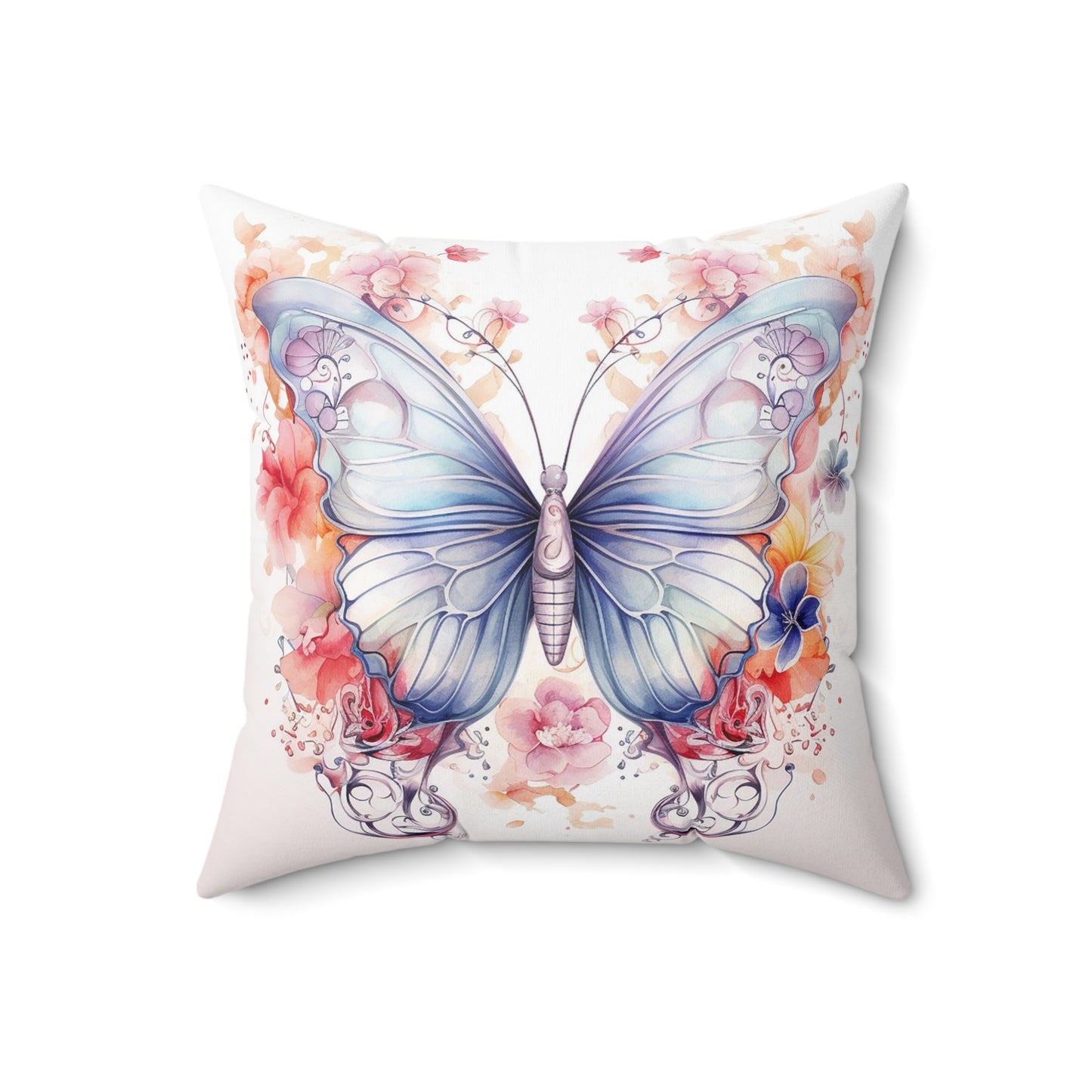 Butterfly Floral Square Pillow, Cozy Home Decor, Gift for Nature Lovers, Spring Decor, Butterfly Art Cushion