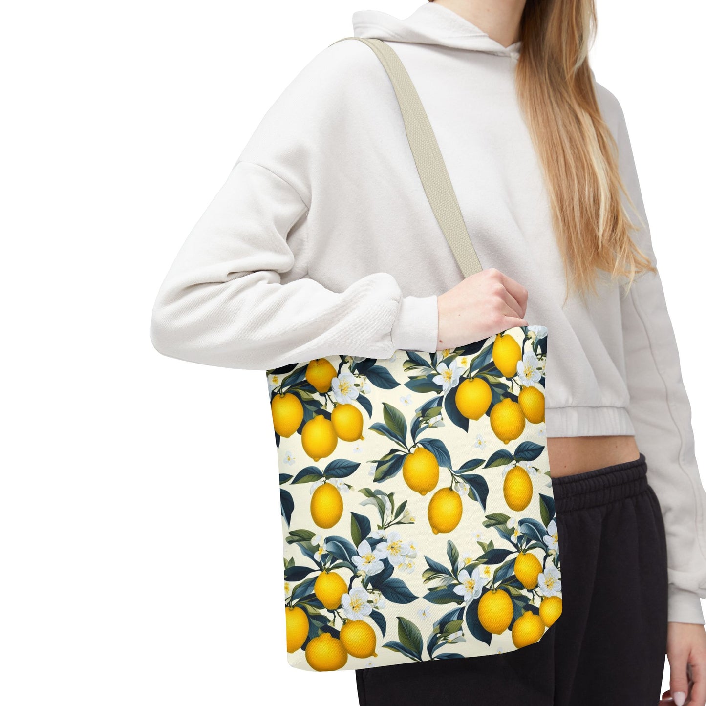 Lemon Blossom All-Over Print Tote Bag — Citrus Floral Market Bag