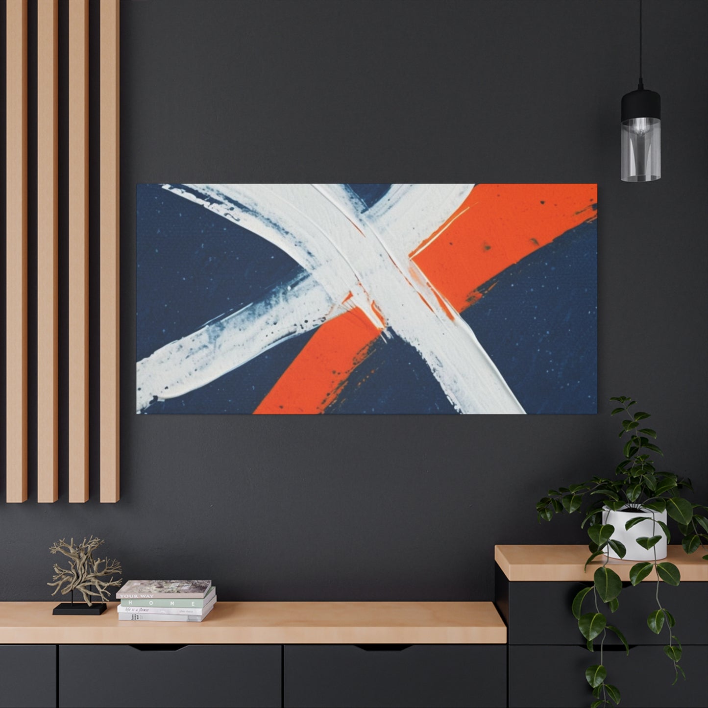 Abstract Navy & Orange Brushstroke Canvas