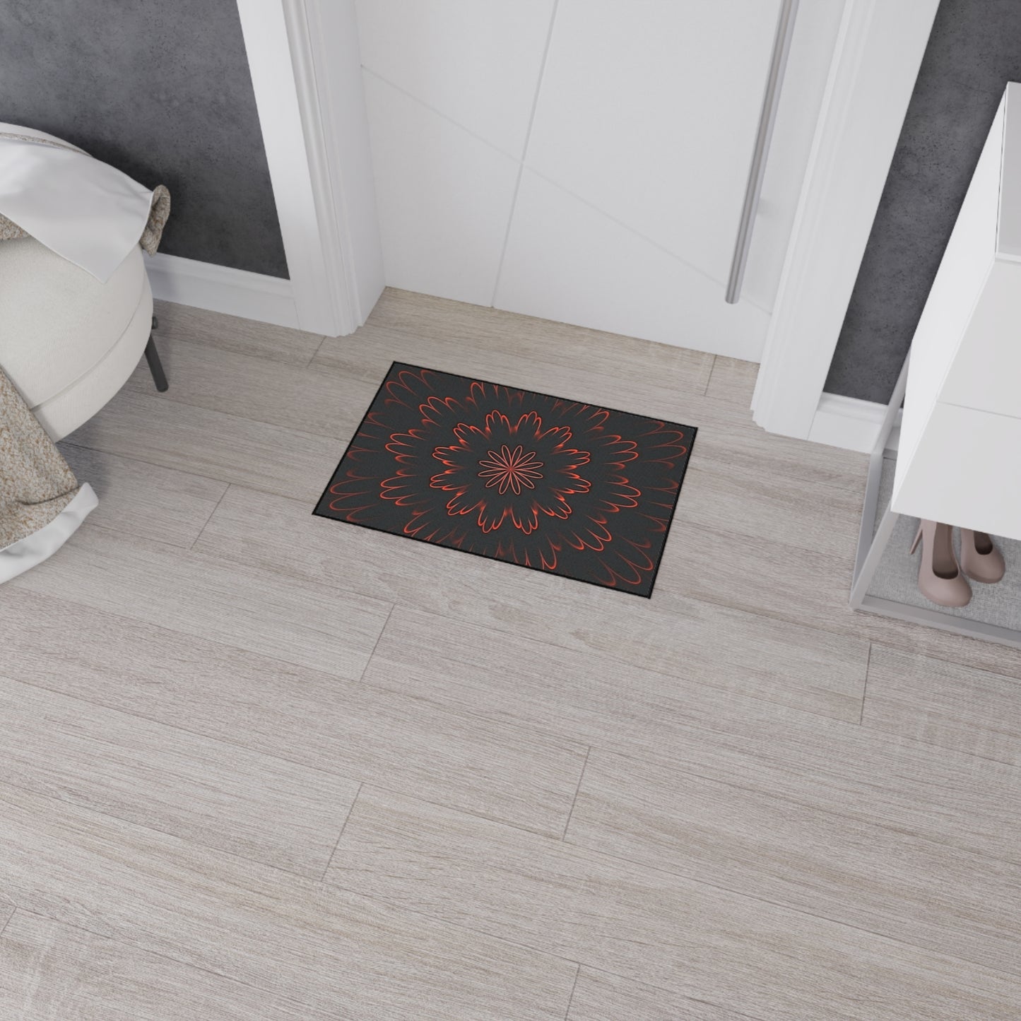 Floor Mat — Red Floral Mandala Heavy-Duty Entrance Rug