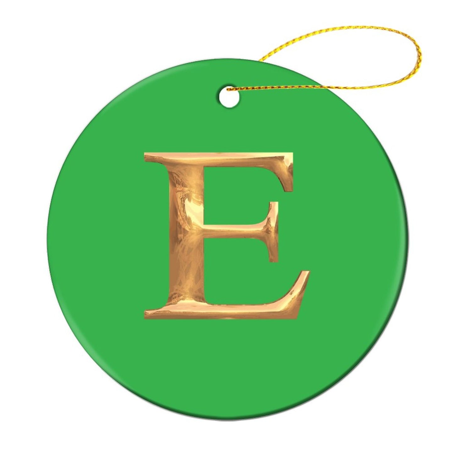 Round Christmas Ceramic Ornament (Glossy Surface) - Letter E