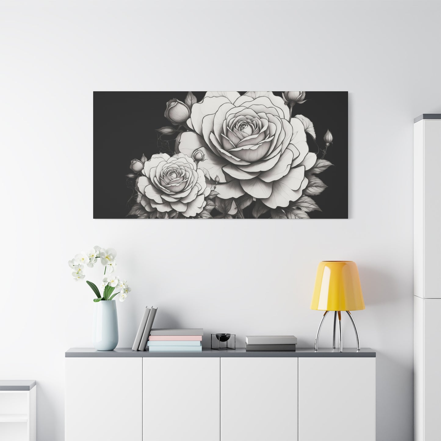 Monochrome Rose Canvas Print — Black & White Floral Wall Art