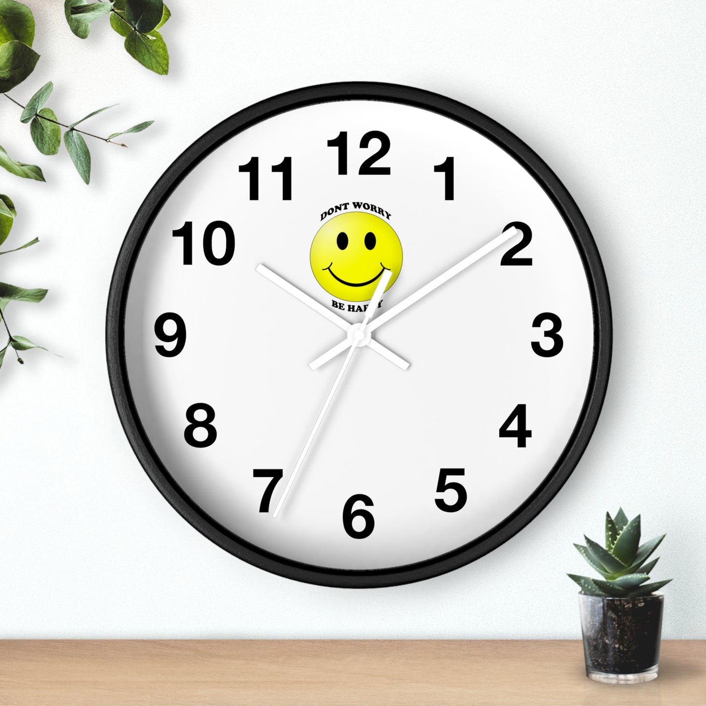 Cheerful Wall Clock with Smiley Face - Don't Worry Be Happy - Home Decor, Gift for Friends, Motivational Decor, Office Wall Art