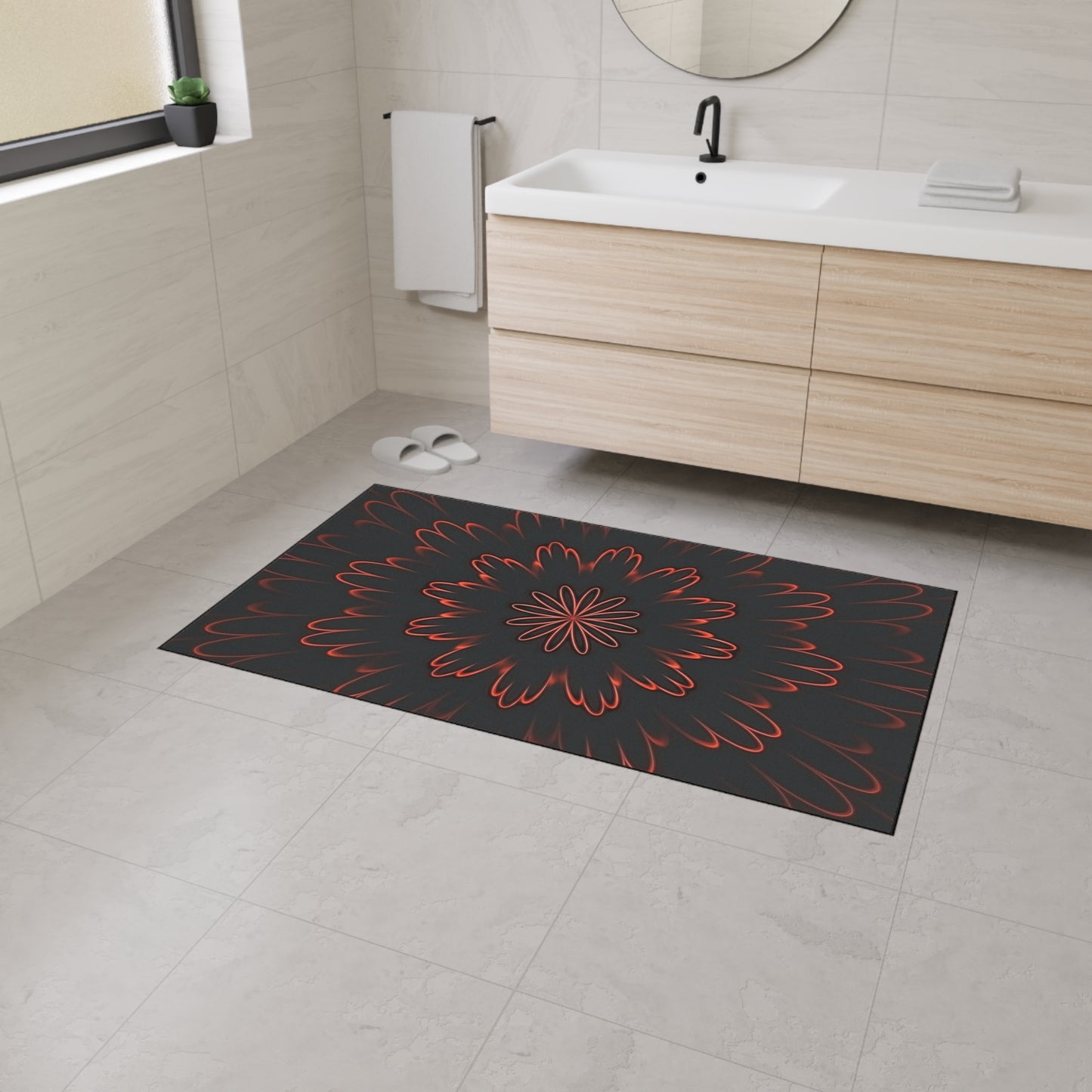 Floor Mat — Red Floral Mandala Heavy-Duty Entrance Rug
