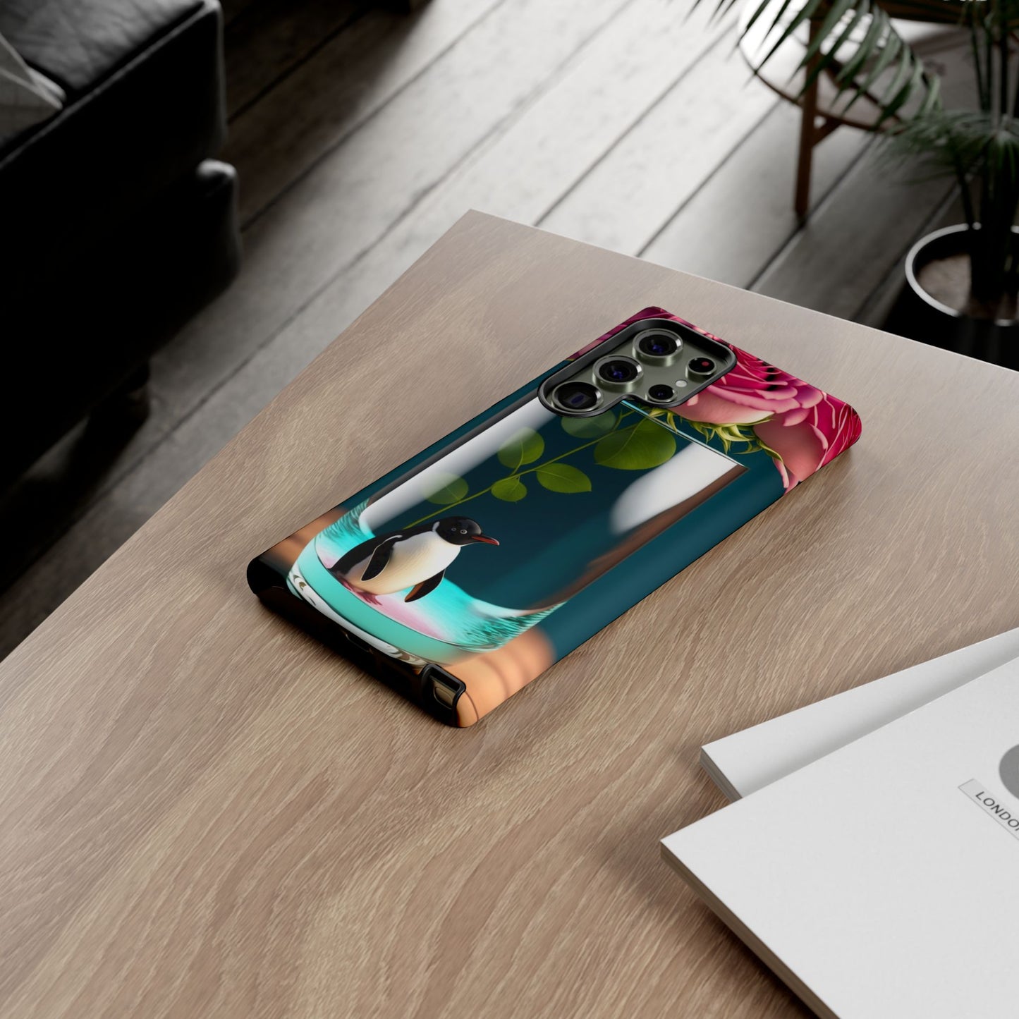 Penguin in a Glass Floral Tough Phone Case — Cute Protective Phone Cover