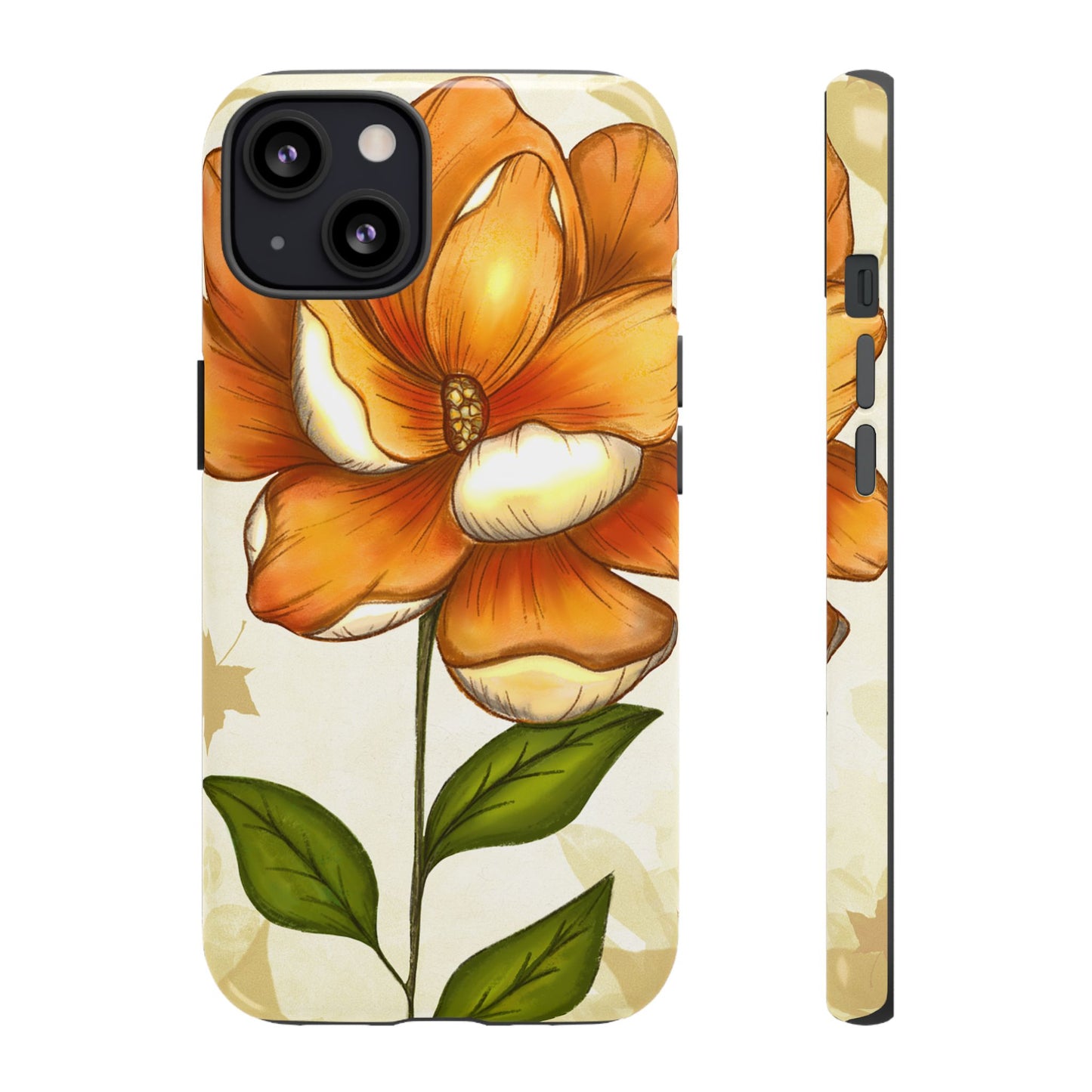 Floral Phone Case with Orange Flower Design, Tough Phone Cover, Floral Gift, Stylish Tech Accessory, Nature Lovers, Spring Vibes