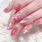 Press-on nails pads, blush, pink glitter, fake nails, white flowers, short styles, press on nails pads ins wind, wearing