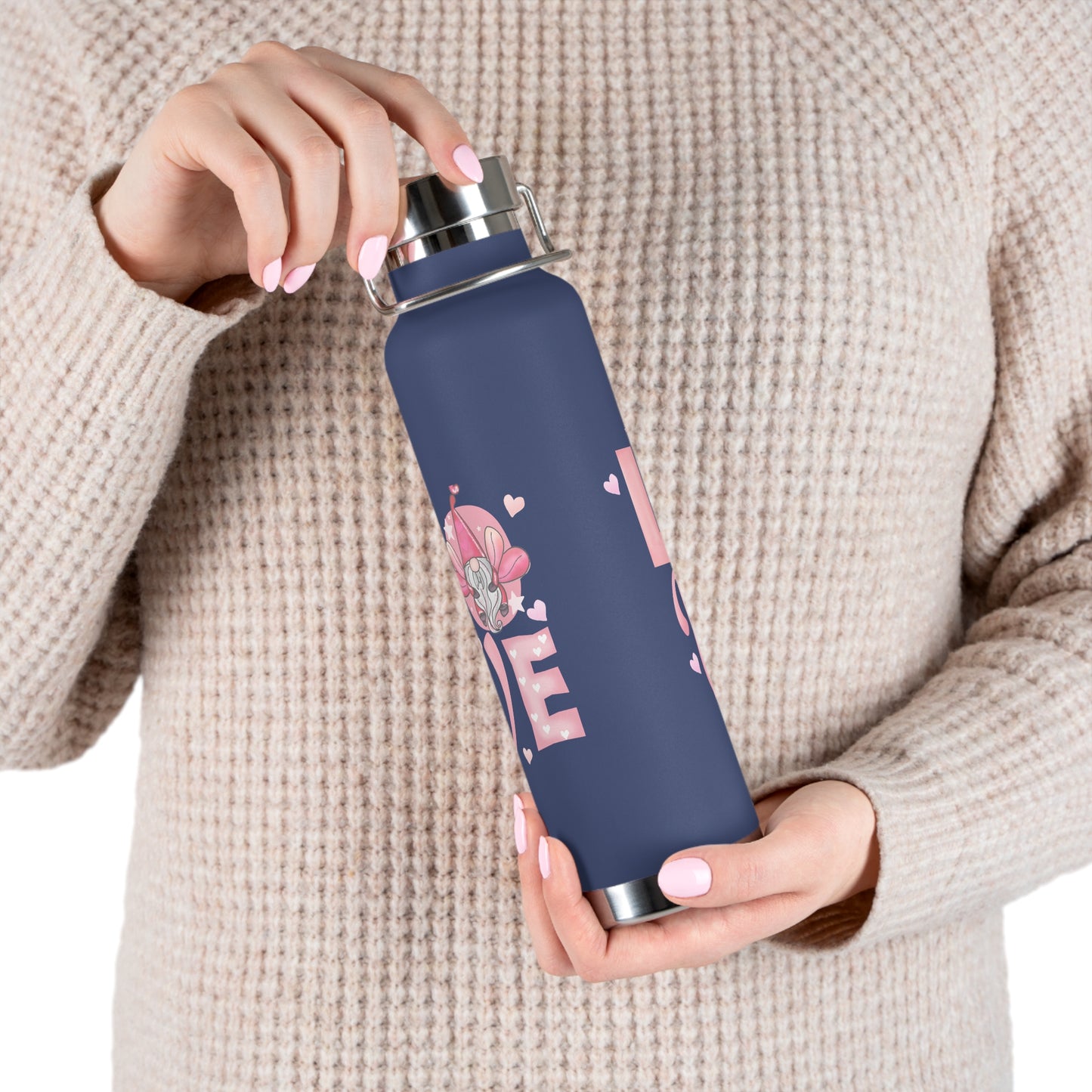22oz Insulated Bottle — Red 'LOVE' Floral Valentine Water Bottle