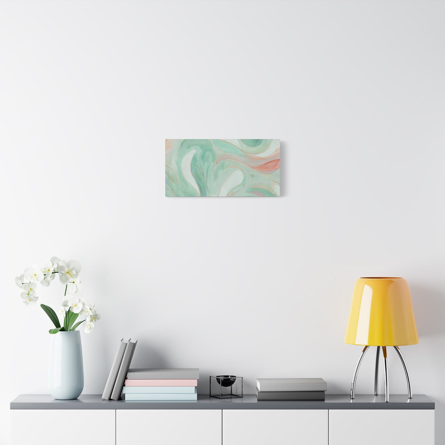 Abstract Green Marble Canvas Print — Teal & Coral Swirl Wall Art