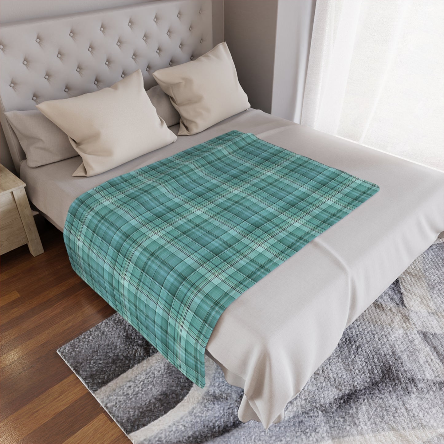 Teal Plaid Minky Blanket — Soft Cozy Plaid Throw for Home, Travel & Gifts