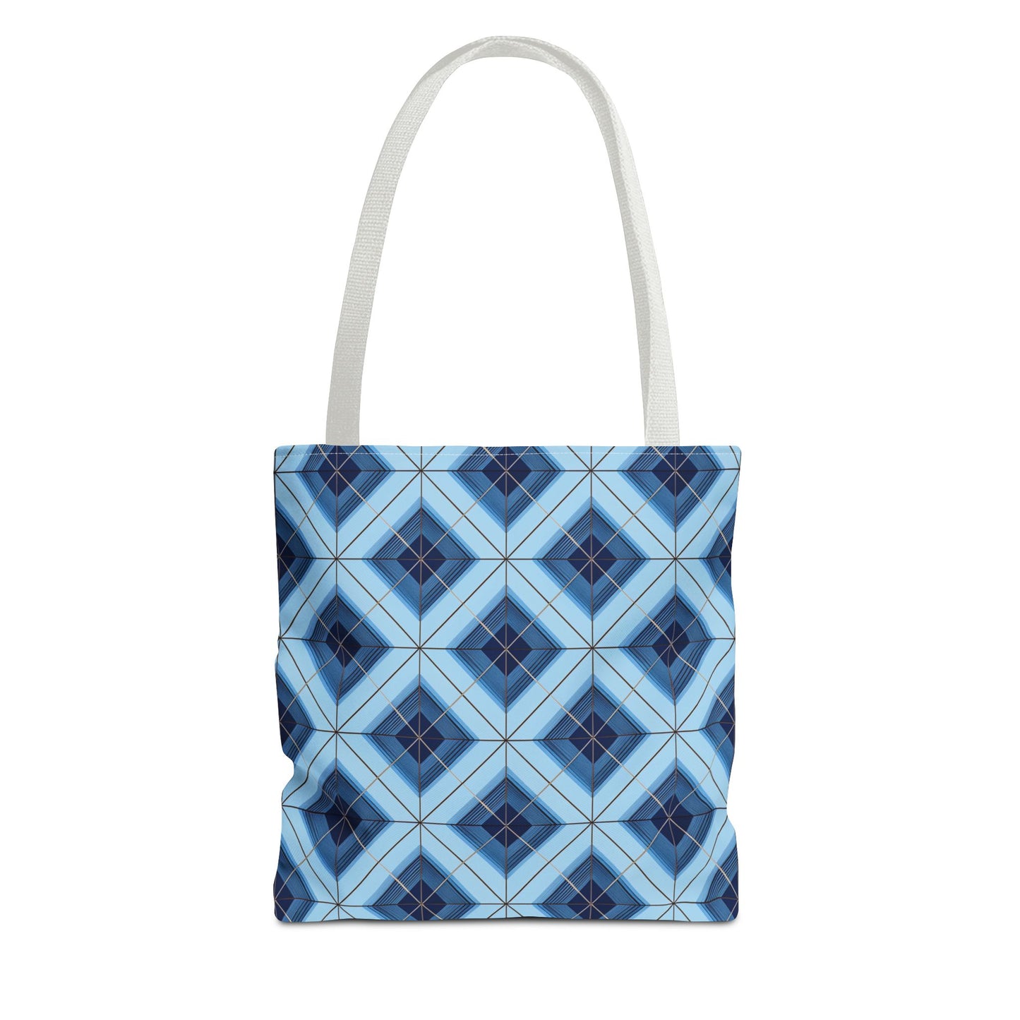 Blue Geometric Tote Bag — Repeating Diamond Pattern AOP