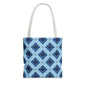 Blue Geometric Tote Bag — Repeating Diamond Pattern AOP