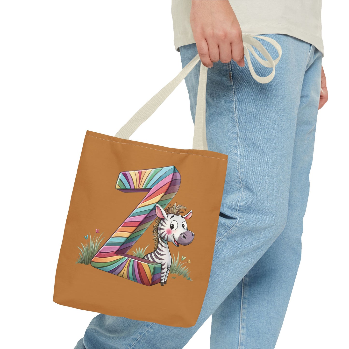 Colorful Zebra Initial Tote Bag, Kids' Backpack, Fun Reusable Shopping Bag, Cute Gift for Animal Lovers, Eco-Friendly, Alphabet Design
