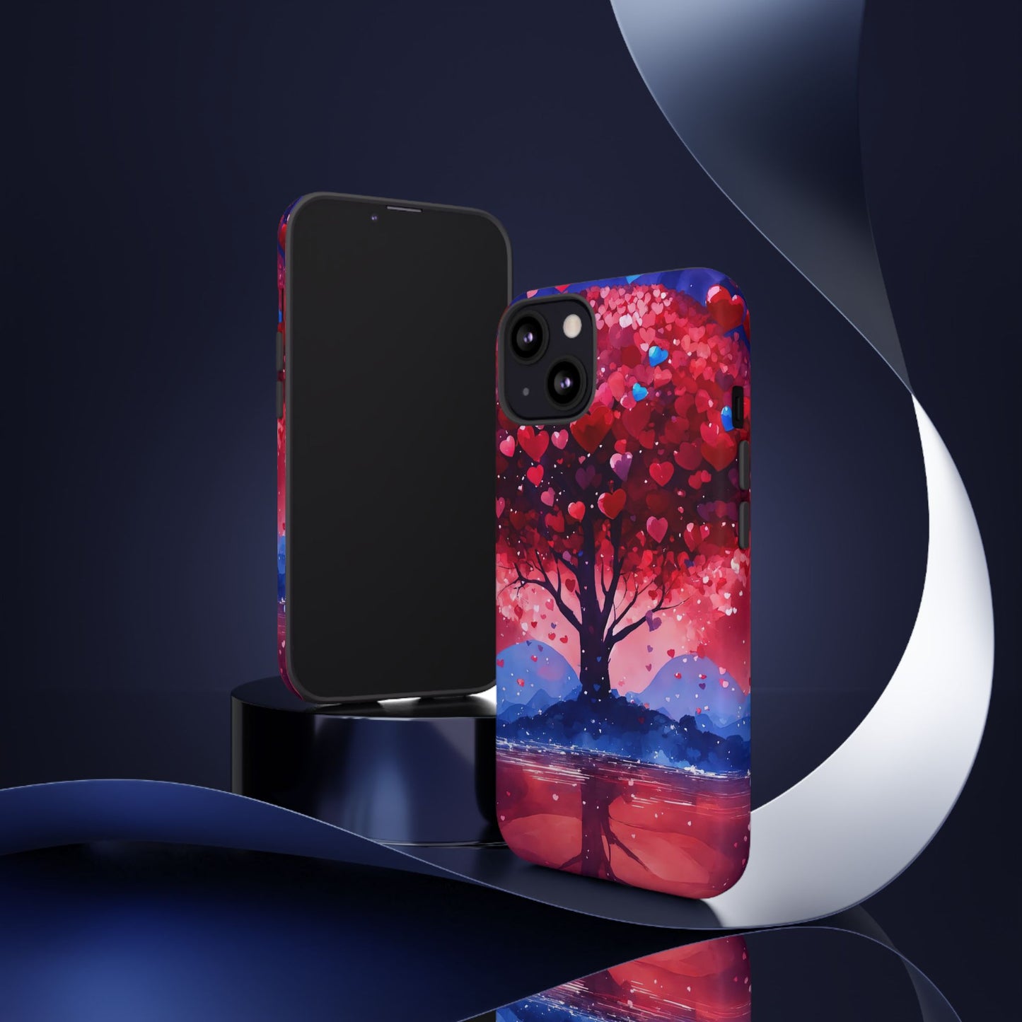 Heart Tree Phone Case — Romantic Red & Blue Protective Tough Case