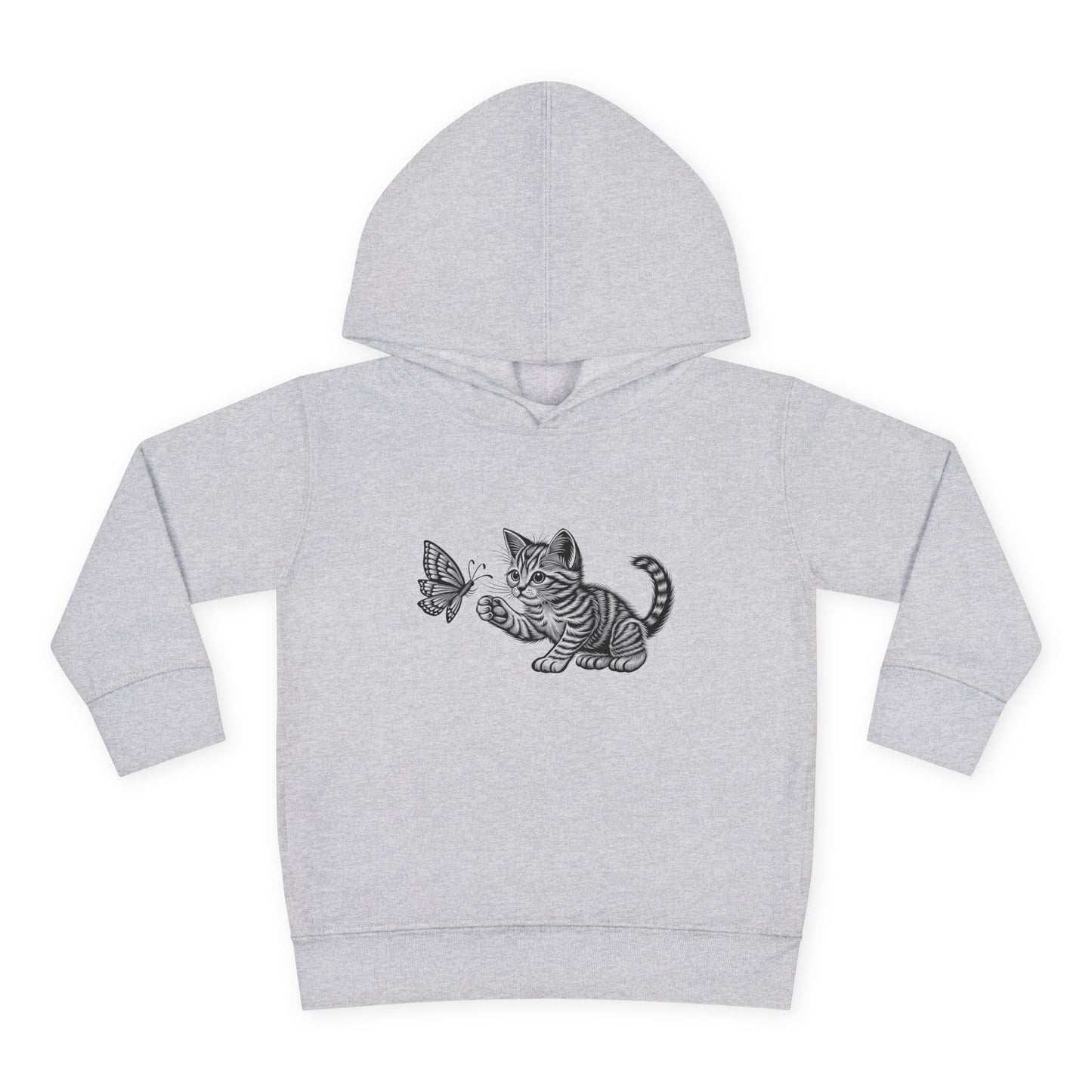 Cute Cat and Butterfly Toddler Hoodie, Toddler Pullover, Kids Fleece Hoodie, Animal Lover Gift, Playtime Pullover