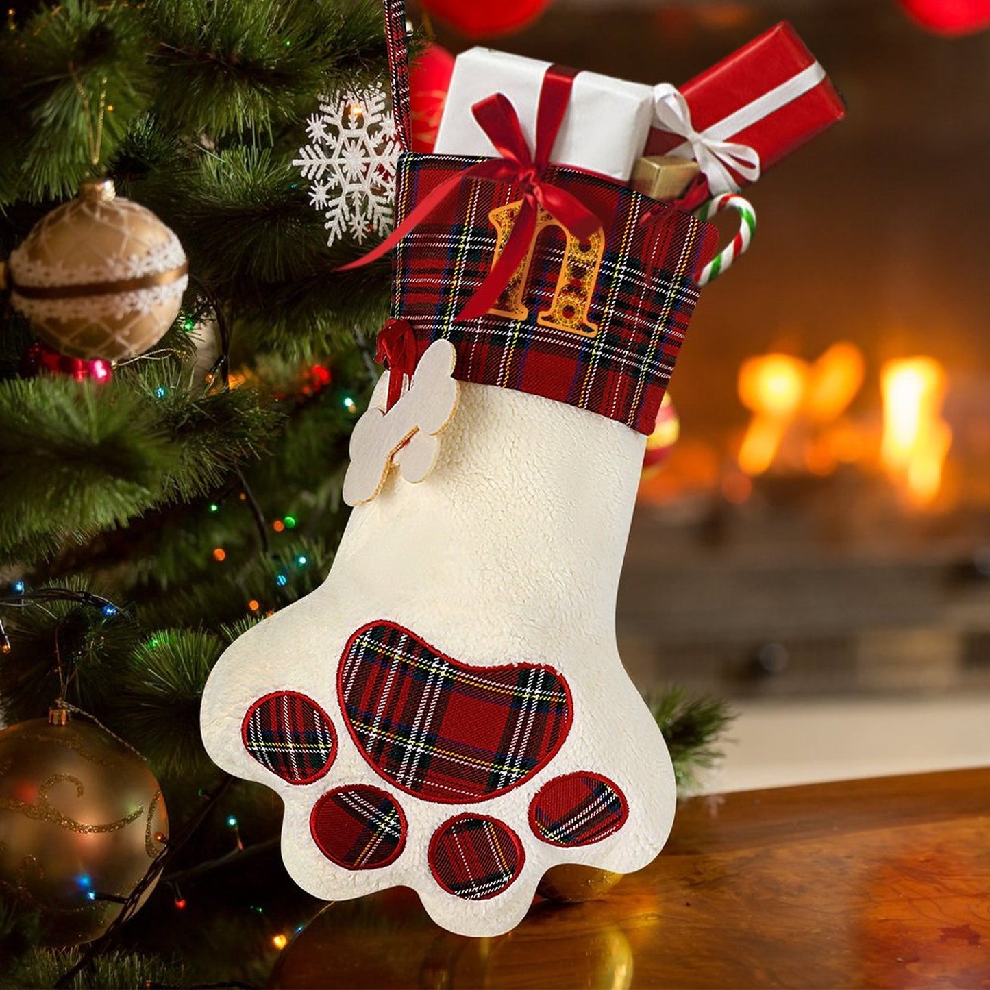 Pet Cat Dog Claw Christmas Stocking - Letter N