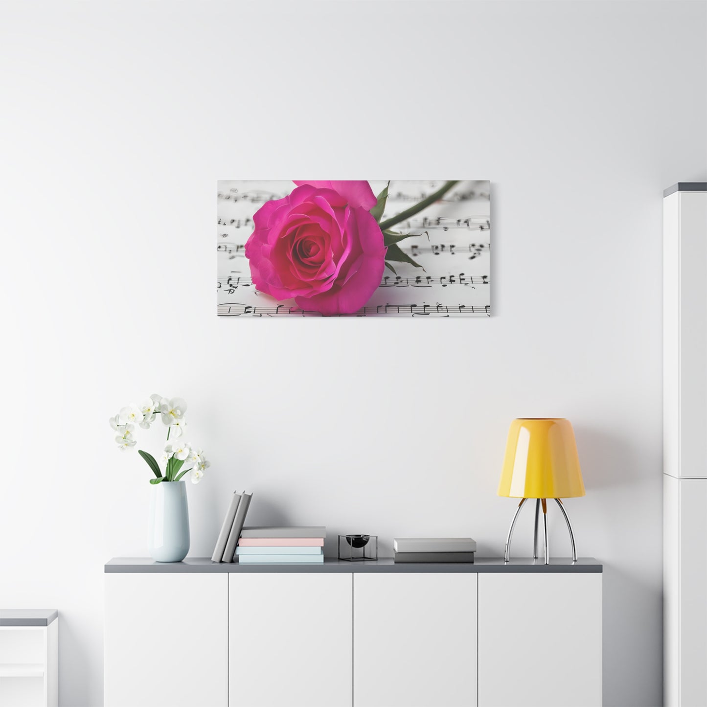Stretched Canvas Art Print, Classic Rose on Sheet Music, Floral Wall Decor, Home Decoration, Gift for Music Lovers