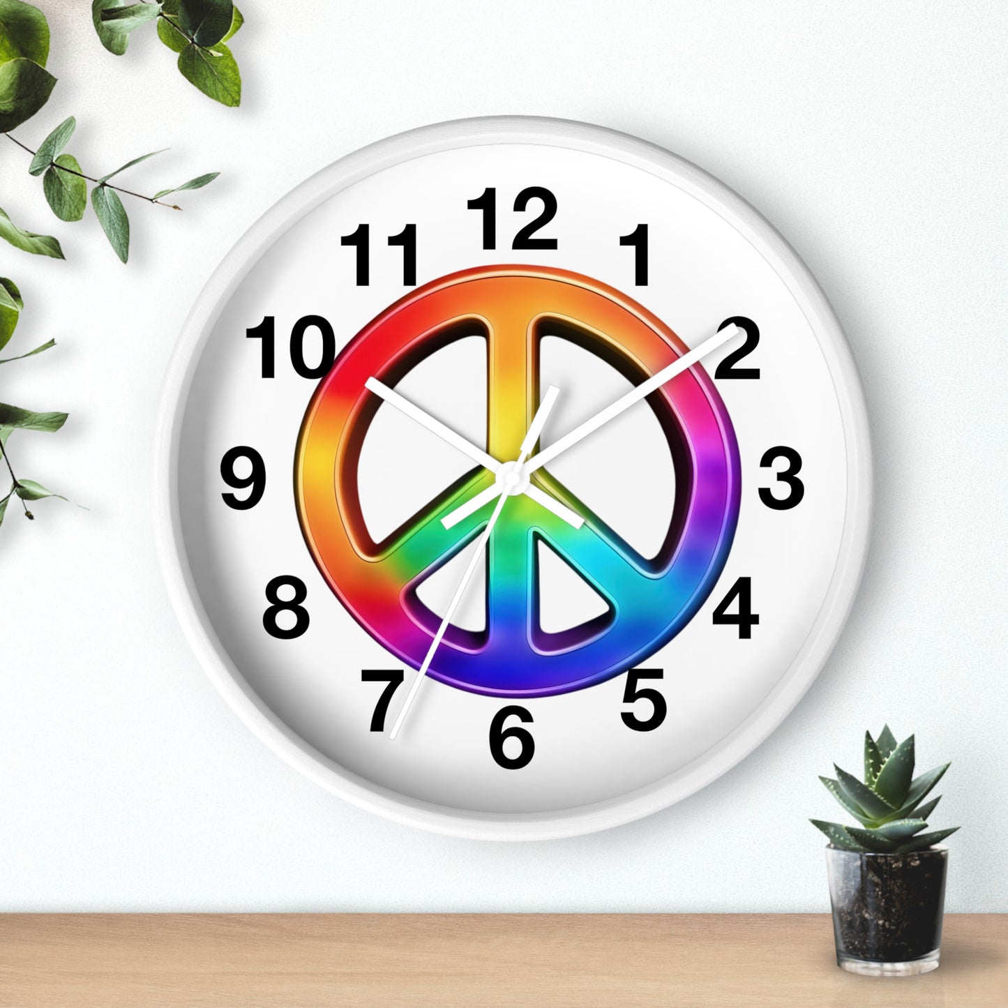 Rainbow Peace Sign Wall Clock | Retro Hippie Decor