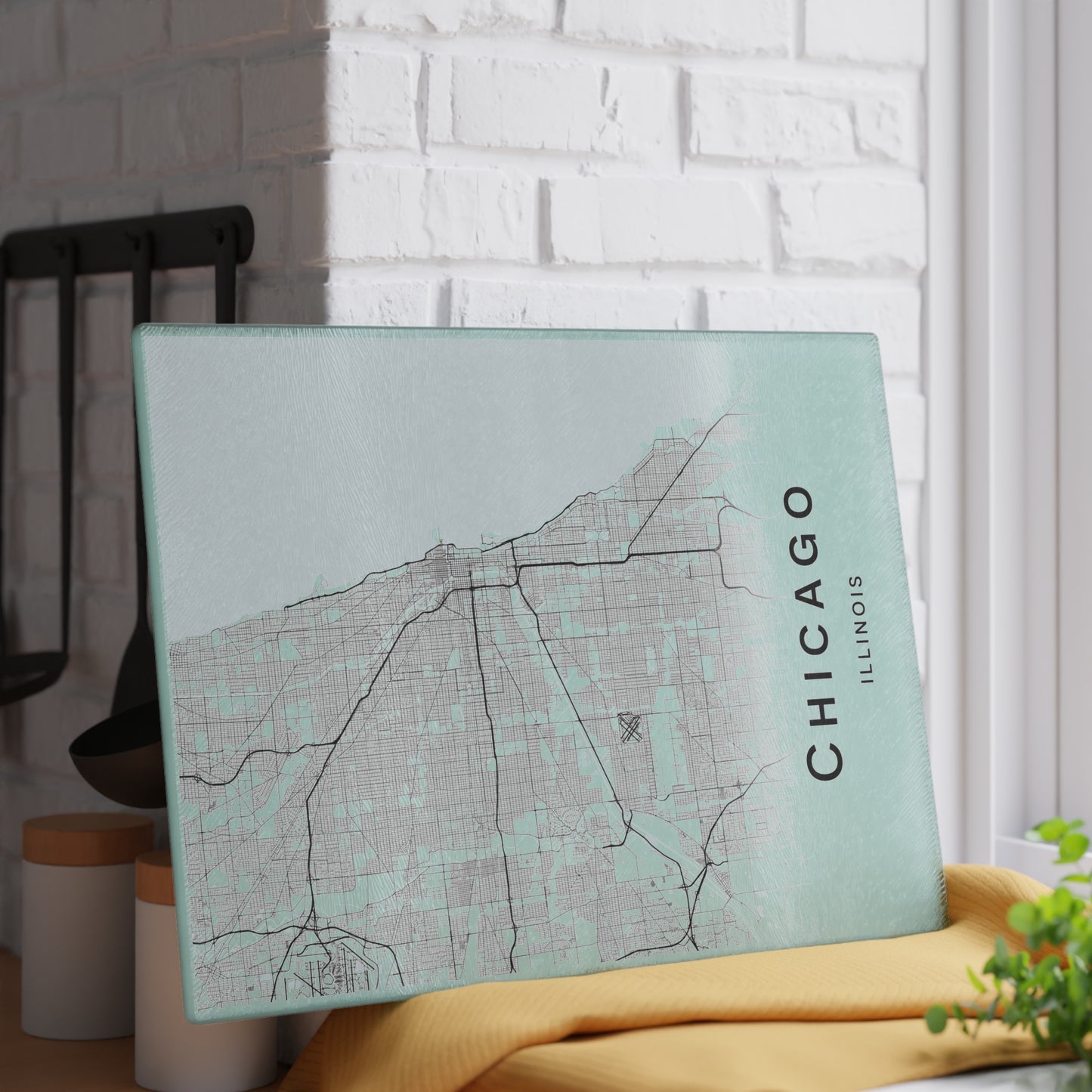Chicago Map Glass Cutting Board – Modern Mint City Map Kitchen Board