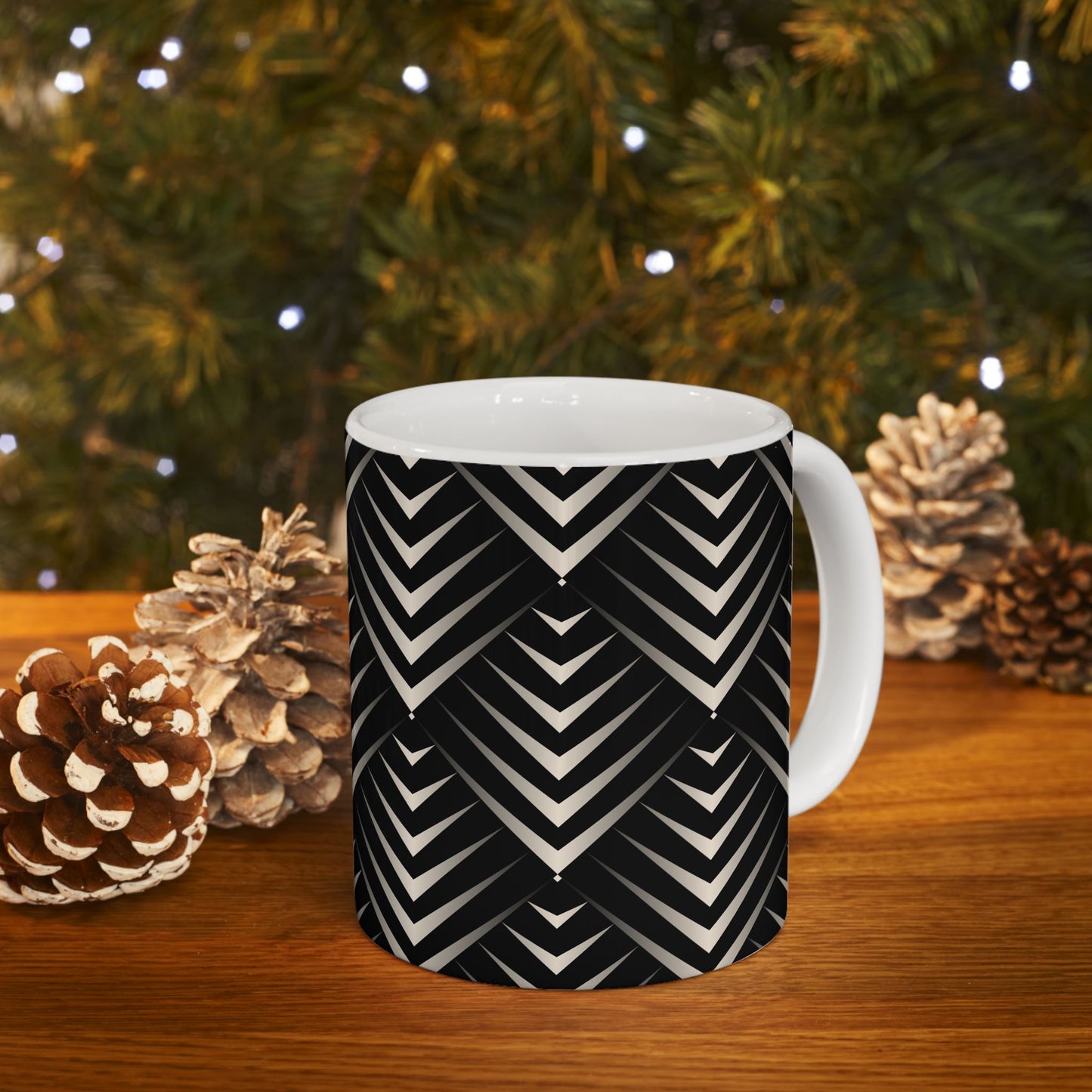 Chic Geometric Black and White Ceramic Mug - Coffee Lover Gift, Stylish Tea Cup, Home Decor, Modern Kitchenware, Unique Present