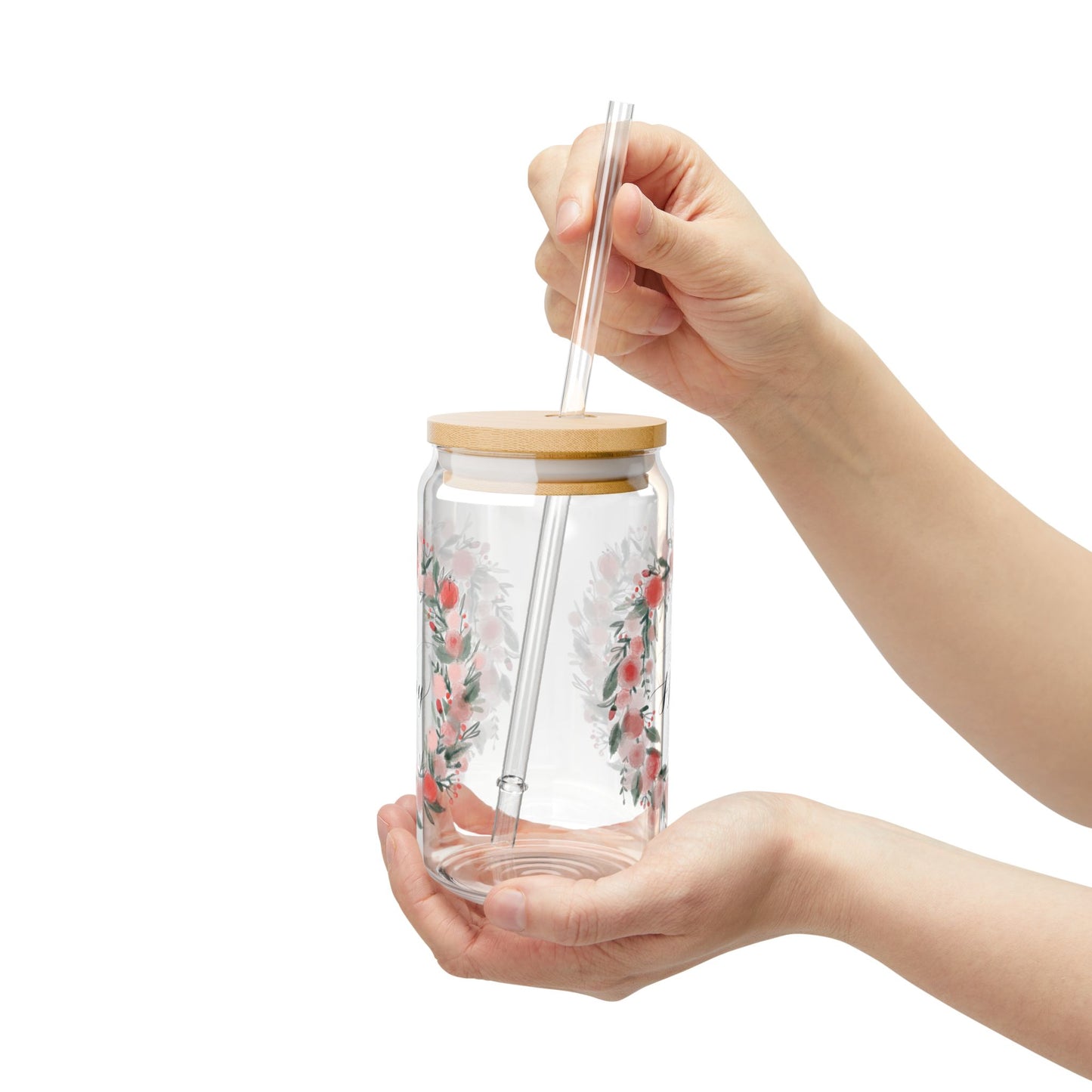 Floral Sipper Glass, 16oz - Motivational Drinkware, Perfect Gift for All Occasions, Kitchen Decor, Eco-friendly Straw Cup