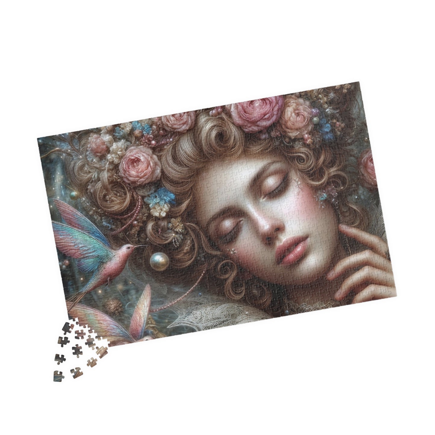 Floral Dream Portrait Puzzle — Surreal Woman & Birds Art Jigsaw (110–1014 pcs)