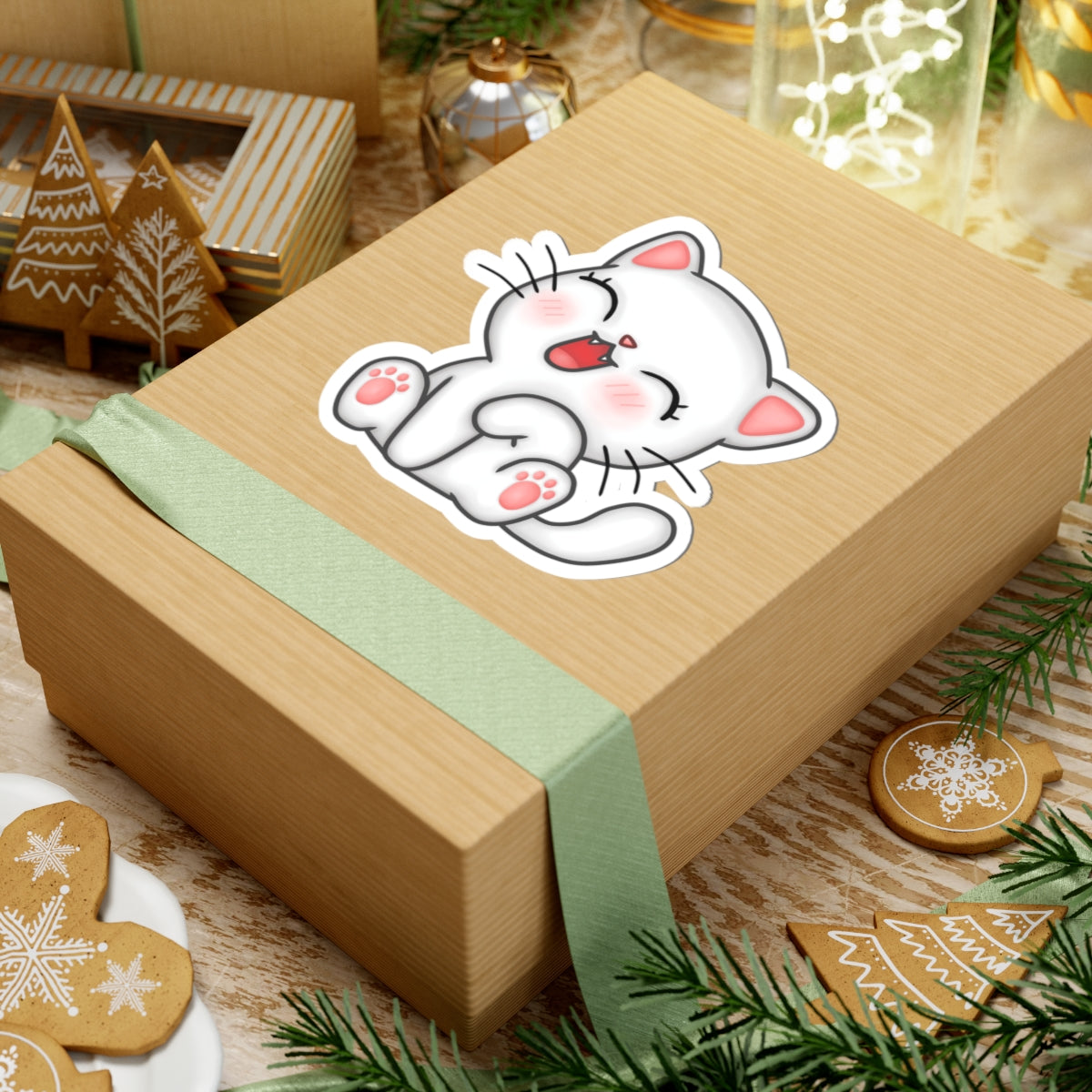 Cute Cat Kiss-Cut Stickers, Adorable Cat Stickers for Laptops, Scrapbooking, Gifts for Cat Lovers, Playful Decor