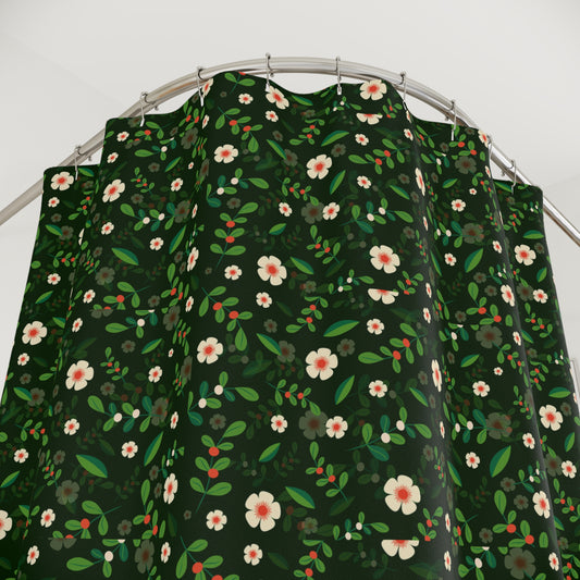 Botanical Elegance Shower Curtain, Floral Bathroom Decor, Green Floral Design, Vintage Style Shower Curtain, Nature Inspired Home Decor
