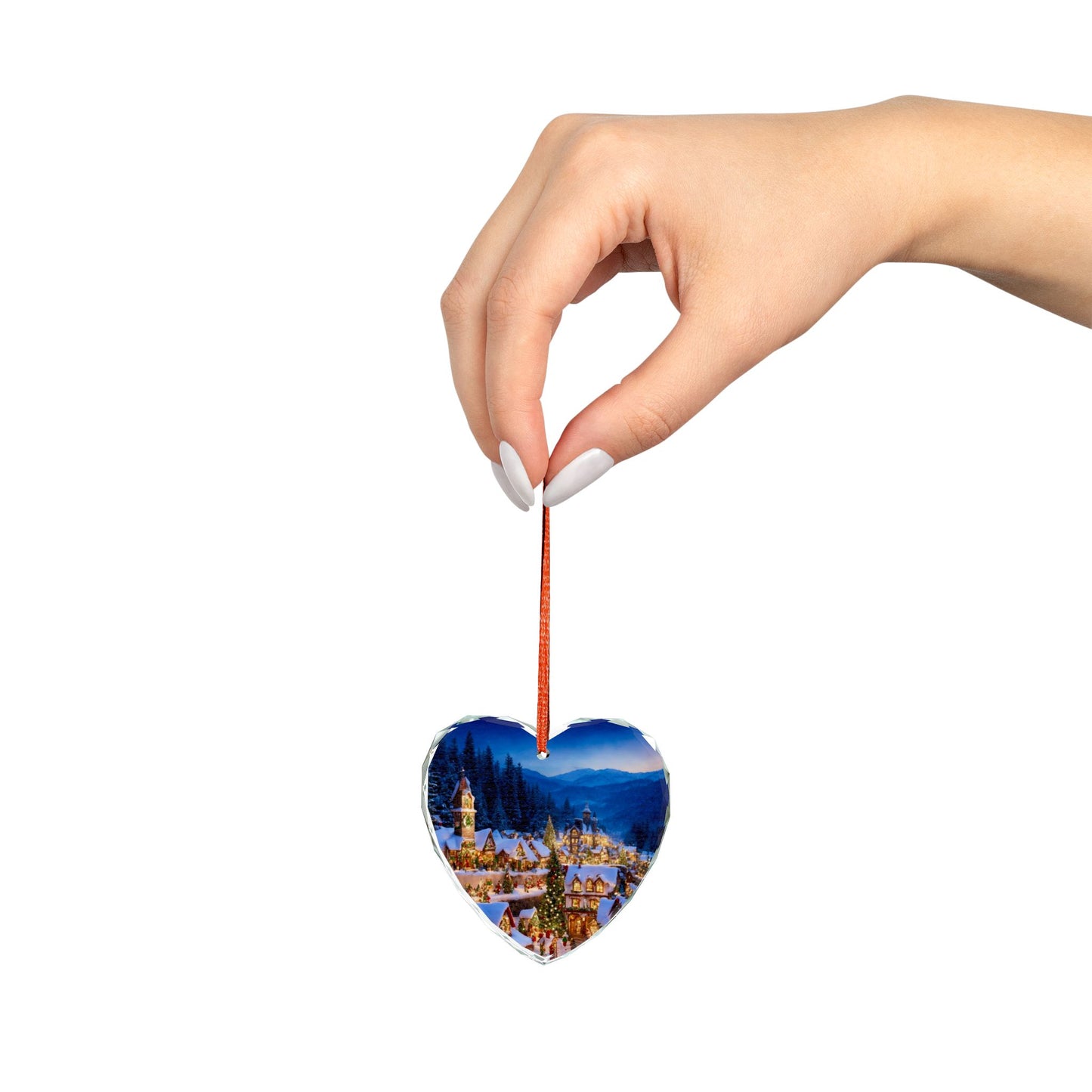 Crystal Heart Ornament — Snowy Christmas Village Glass Decoration