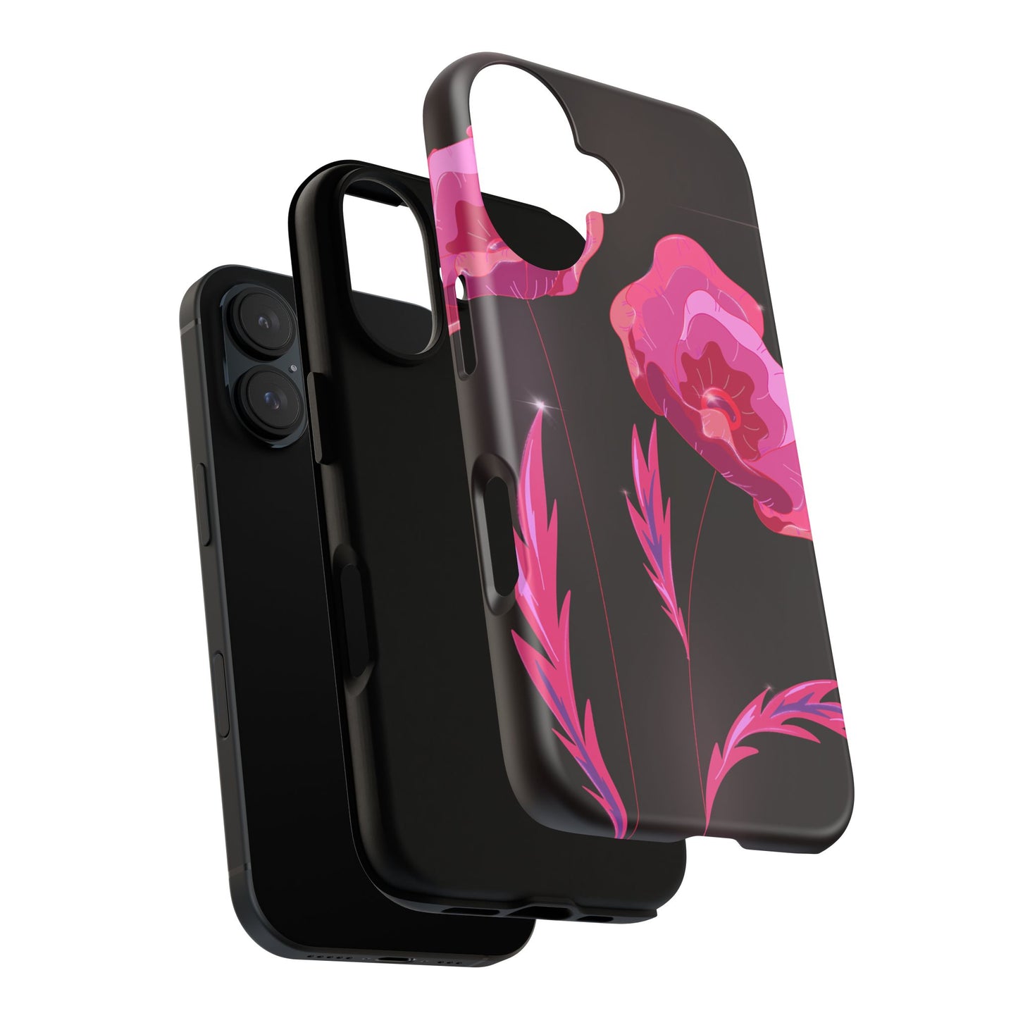 Floral iPhone Case | Tough Cases with Pink Poppy Design, Elegant Flower Phone Cover, Gift for Her, Spring Accessories, Chic Tech