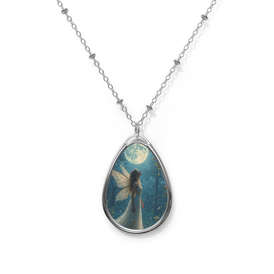 Enchanting Fairy Oval Necklace, Fantasy Jewelry, Moonlight Charm, Gift for Her, Whimsical Statement Piece