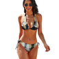 Two Piece Halter Swimsuit Black Marble