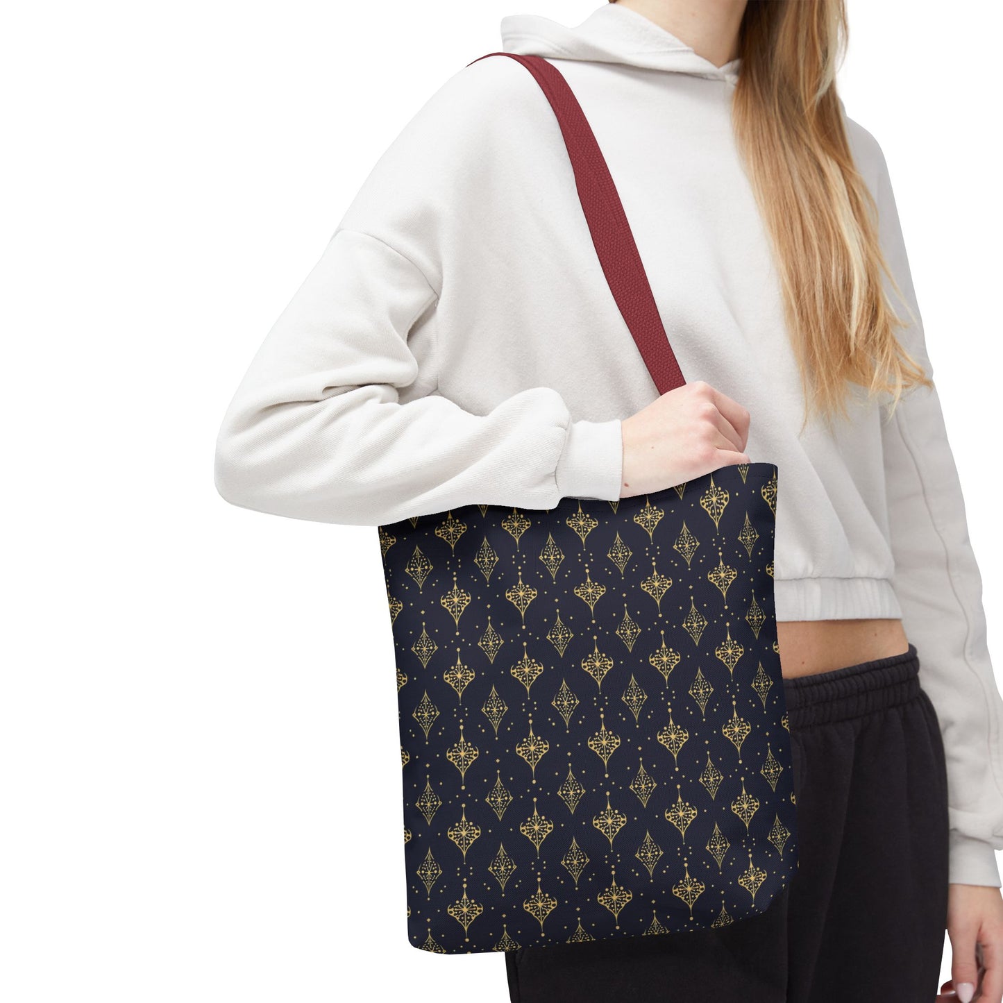 Navy & Gold Art Deco Tote Bag — Elegant Geometric Pattern All-Over Print