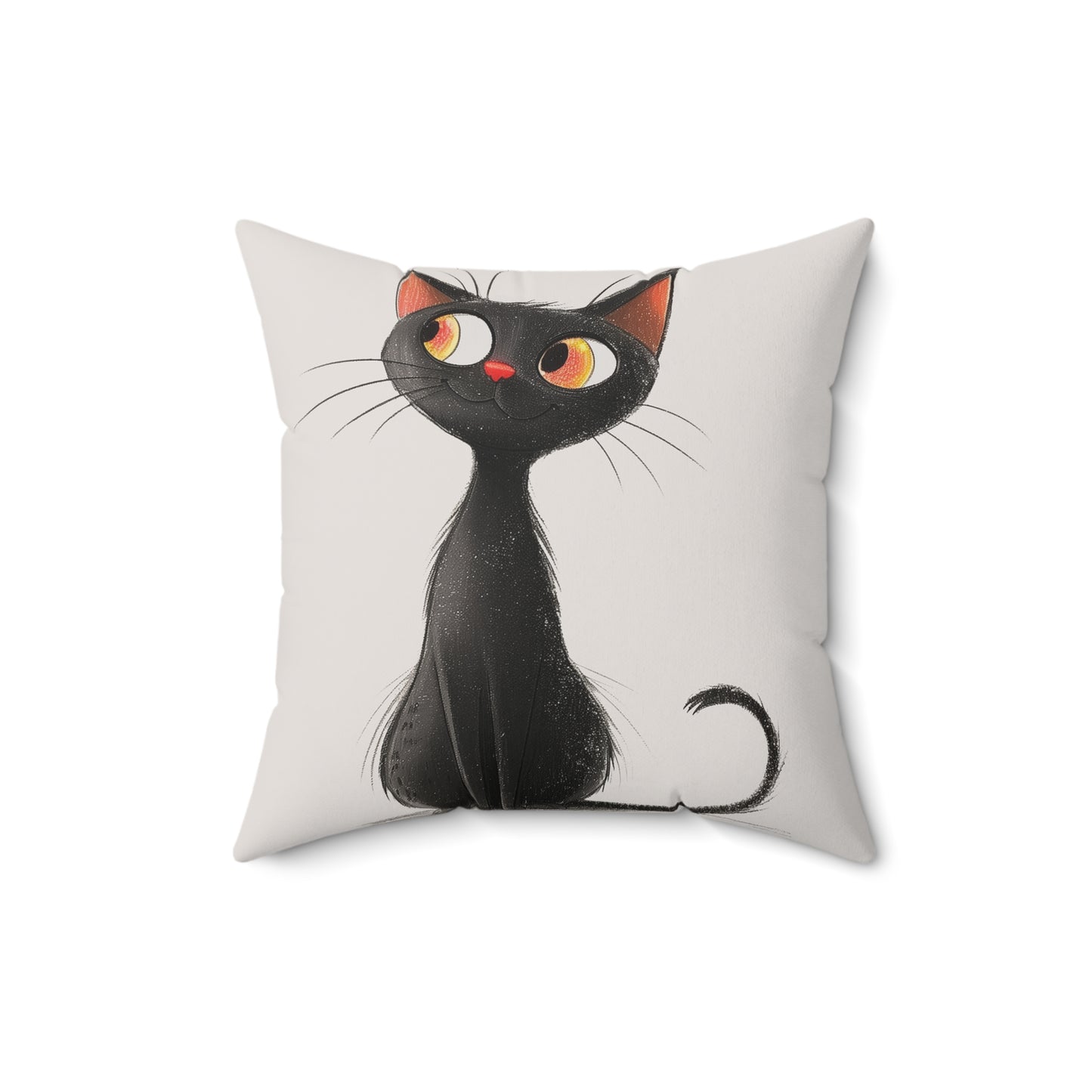Cute Black Cat Throw Pillow — Whimsical Kitten Decorative Cushion