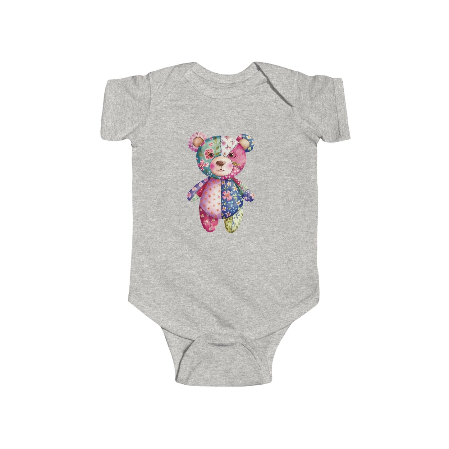 Colorful Floral Teddy Bear Baby Bodysuit, Infant Outfit, Cute Gift, Baby Shower, Nursery Wear, Adorable Newborn Clothing