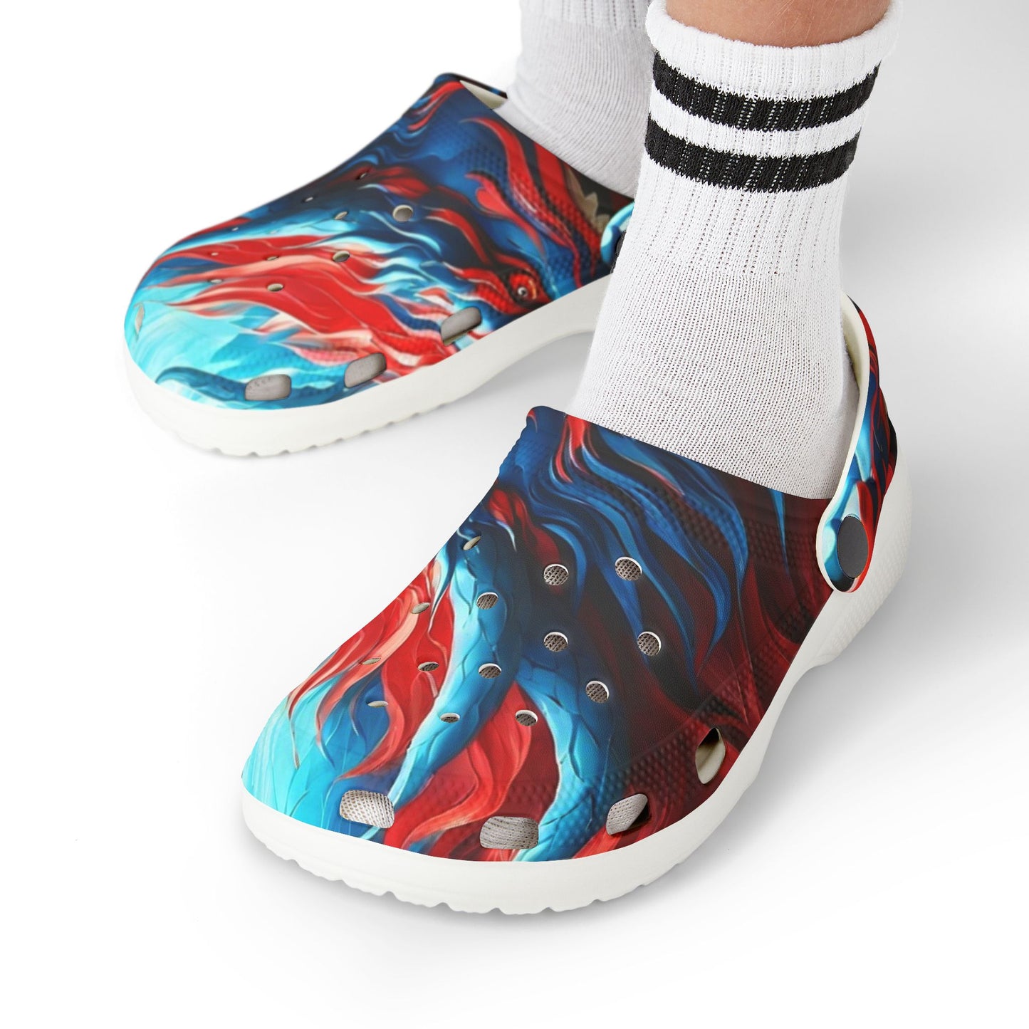 Kids Foam Clogs — Red & Blue Swirl All-Over Print