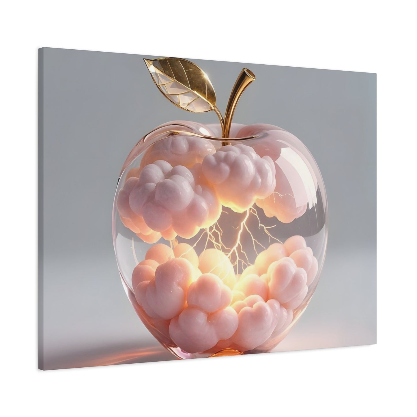 Surreal Glass Apple Canvas – Lightning & Pink Clouds Wall Art