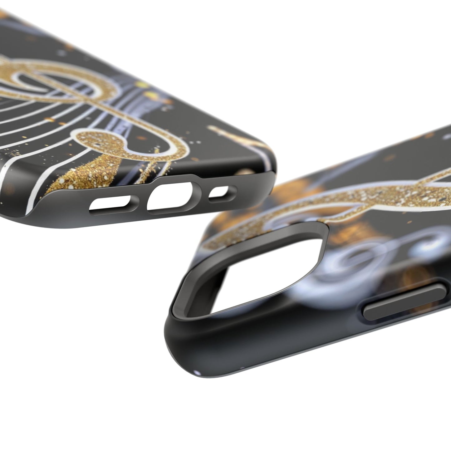 Music Notes Magnetic Impact-Resistant Phone Case — Gold Treble Clef Design